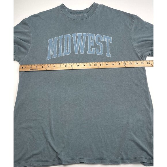 MODISH REBEL Womens MEDIUM Blue Distressed Worn-in Midwest Graphic T-SHIRT EUC - Picture 3 of 8